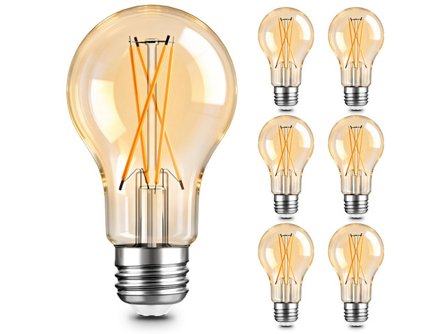 A19 Vintage Dimmable LED Light Bulbs, E26 Base 60W Equivalent, 6 Pack 2200K Amber Warm White, 8W, 800 Lumens High Brightness, CRI 80+, Clear Glass...