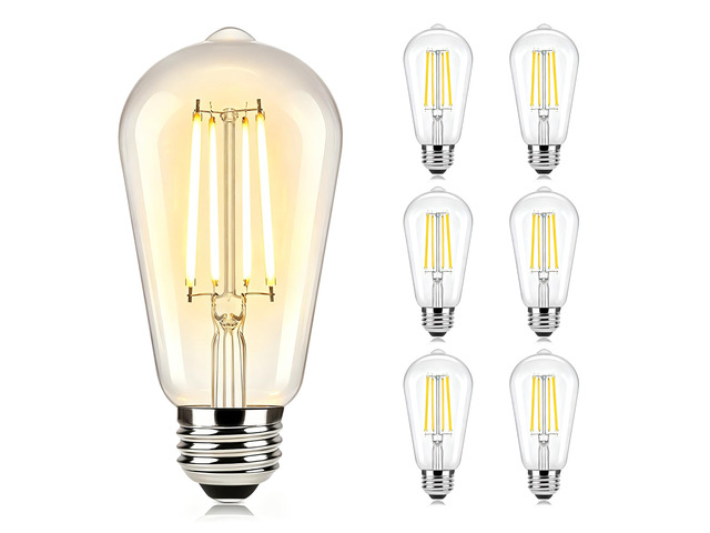 6-Pack Dimmable LED Light Bulbs 60W Equivalent, Vintage Edison Light Bulbs, 2700K Warm White ST58 7W LED Bulb Super Bright 850LM, 90+CRI, Clear...