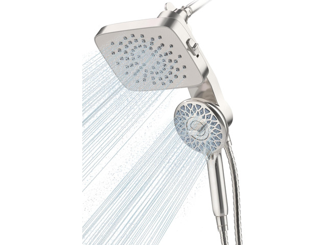 Dual Shower Head with Magnetic Handheld, Brushed Nickel Rain Shower Combo, 2-in-1 Fixed & Detachable, Multiple Spray Modes, Built-in Magnet Dock,...