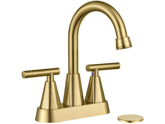 Brushed Gold Bathroom Faucets, Centerset Bathroom Sink Faucet 4 Inch with Pop Up Drain and Supply Hoses, 2 Handle Stainless Steel Faucet for...