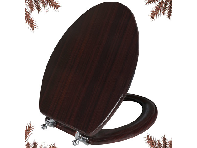 Wood Toilet Seat with Zinc Alloy Hinges (Elongated, Dark Brown) Elongated Toilet Seat, Anti-Pinch Bumpers, Adjustable Hinges, Easy to Install and...