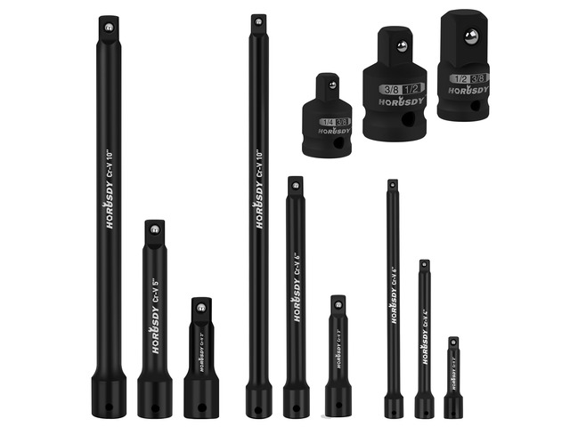 12Pcs Socket Extension Set, 1/4', 3/8' and 1/2' Impact Drive Socket Extension, Socket Adapters, Drive Tool Accessory, CR-V Steel