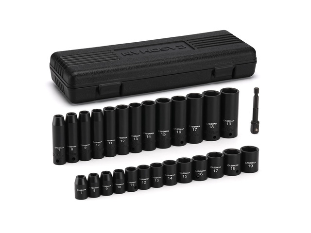 27 Pieces 3/8-Inch Drive Impact Socket Set, Deep & Shallow, Metric (7mm - 19mm), 6 Point, CR-V Steel