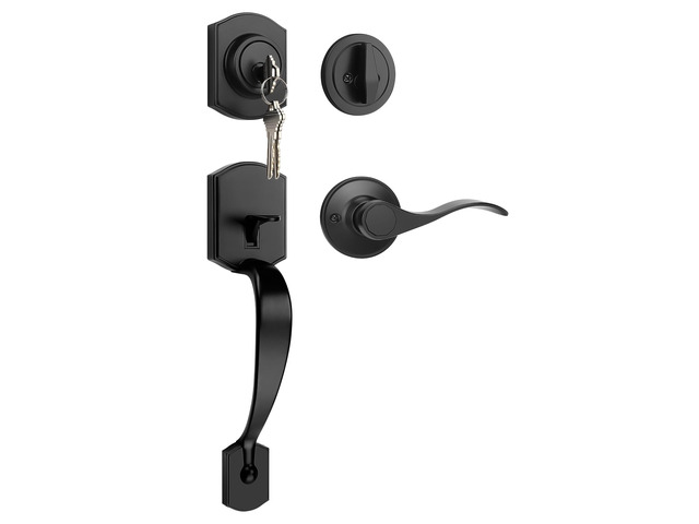 Black Front Door Handle and Deadbolt Set, Front Door Lock Set 250,000 Cycles Durability, Front Door Handle with Reversible Handle, No Extra...