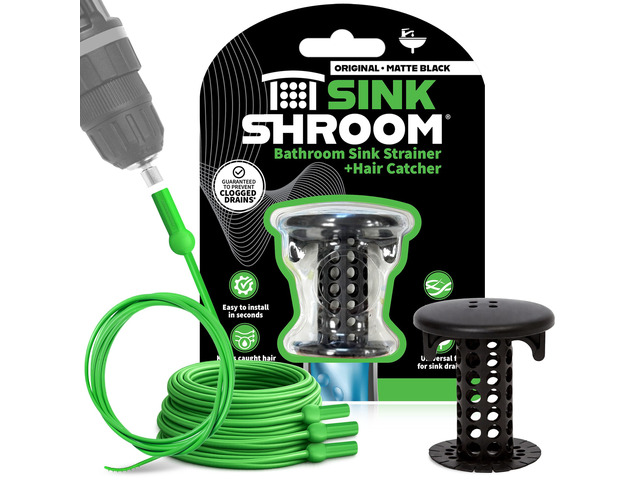 Hair Catcher, Matte Black Bathroom Sink Drain Protector, Hair Snare - Comes with 4 DrainShroom Toss Disposable Drain Snakes