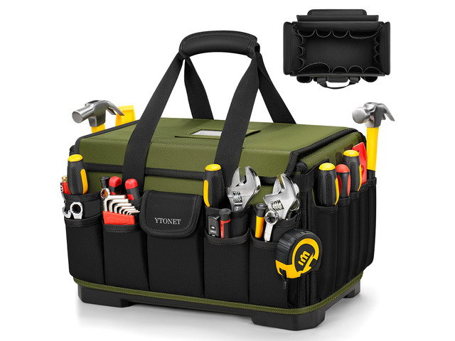 Heavy Duty Tool Bag 16-Inch, Tool Bags for men Toolbox Organizer Tote Gifts 46 Pockets, Hard Bottom, Waterproof Pocket, 1680D Tear-Proof, Tool Tote...