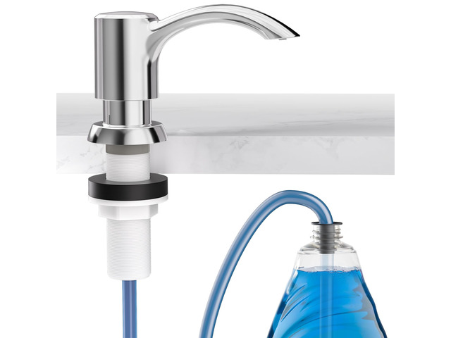 Built-in Kitchen Sink Soap Dispenser with Extension Tube Kit - Chrome Finish, Leak-Proof Design, No Top Refill Required (39' Tube)