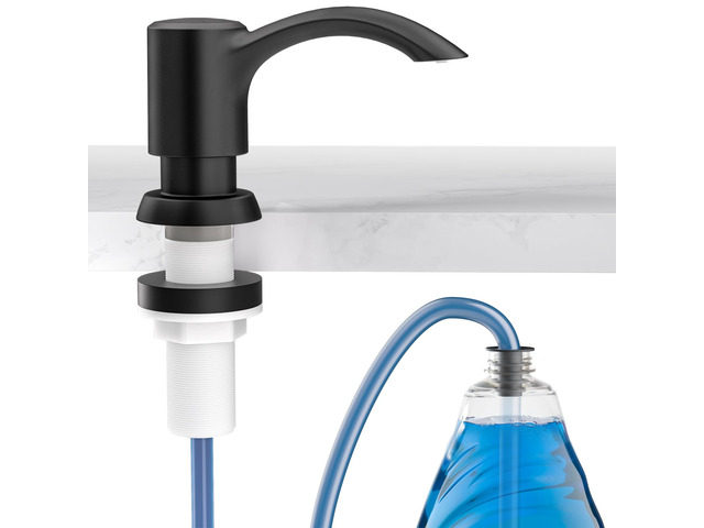 Built-in Kitchen Sink Soap Dispenser with Extension Tube Kit - Matte Black Finish, Leak-Proof Design, No Top Refill Required (39' Tube)