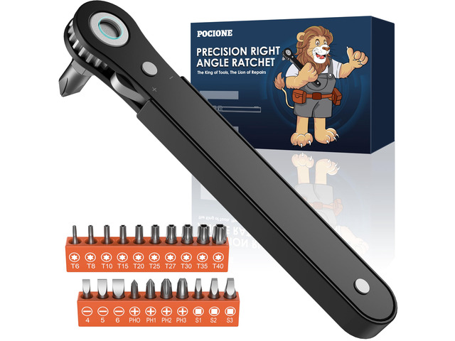 Right Angle Screwdriver Set: Mini Ratchet Screwdriver with Low Profile Offset Handle, Tamper Proof Torx, Hex Bits, Square Drive Bit, EDC Tool Set...