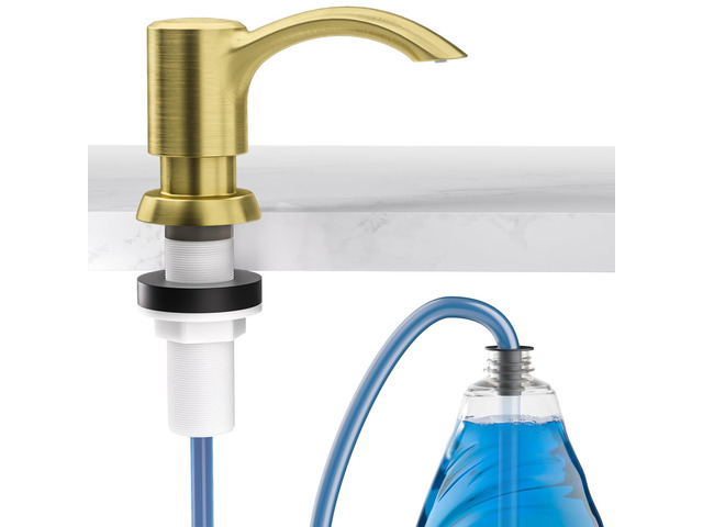 Built-in Kitchen Sink Soap Dispenser with Extension Tube Kit - Gold Brushed Finish, Leak-Proof Design, No Top Refill Required (39' Tube)