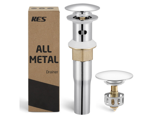 All Metal Bathroom Sink Drain with Strainer Basket Hair Catcher Anti Clog Pop Up Drain Stopper for Vanity Vessel Sink with Overflow, Rustproof 18/8...