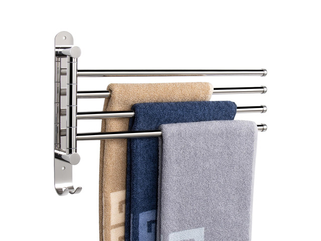 Swivel Towel Rack, 13.8' Thicken 304 Stainless Steel 4-Arm Towel Bar, Space Saving Wall Mounted Towel Holder with Hook, Rustproof Swing Out Towel...