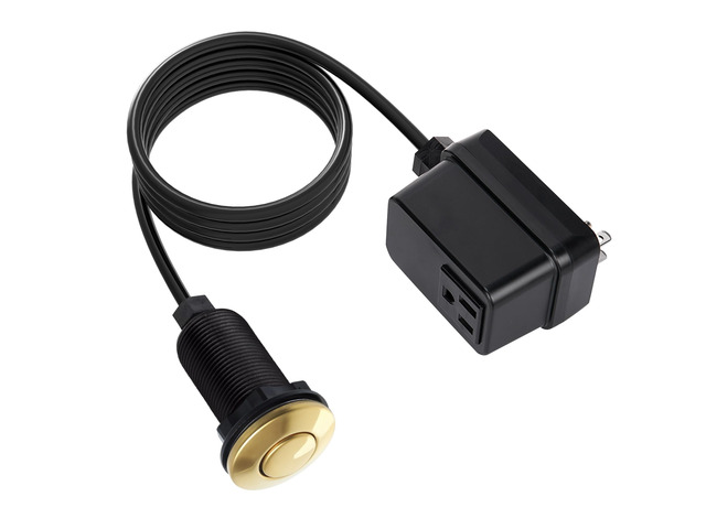 Garbage Disposal Switch, Cordless Air On Off Kit for Food Waste Disposer, Polished Gold, LONG 3.5' Sink Top Push Button