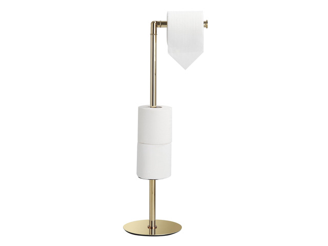 Freestanding Toilet Paper Holder, Tissue Holder On Floor with Reserve Storage Paper Rolls, Roll Paper Holder Standing On Floor (Polished Gold)