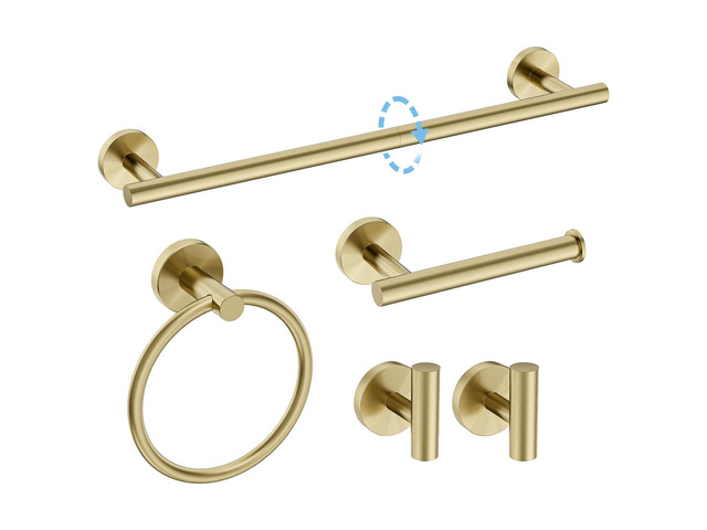18 Inch Brushed Gold Bathroom Accessories, Thicken, 5-Piece Modern Towel Bar Set, Wall Mounted Towel Racks for Bathroom, Durable SUS304 Stainless...
