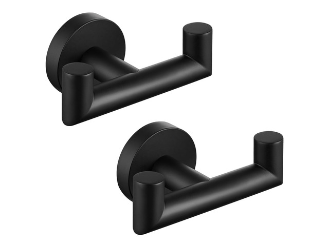 Double Towel Hooks for Bathroom, 2 Pack Robe Hook, Matte Black Solid Rustproof SUS304 Stainless Steel, Hand Towel Robe Coat Holder for Shower...