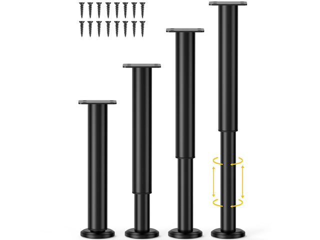 4 Pcs Adjustable Bed Center Support Legs 10-17 inch for Bed Frame/Bed Center Slat, Metal Adjustable Furniture Legs for...