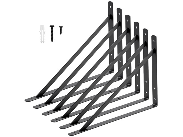 20x13 Inch Heavy Duty Shelf Brackets, Black 6 Pack 600lbs Capacity, Extra Large Metal L Supports with Screws, Wall Mounted Brackets for Garage...