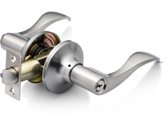 Entrance Lever Door Handle [Lock with Two Keys] for Office or Front Door with a Satin Nickel Finish, Reversible for Right & Left Side, Entry Lever...