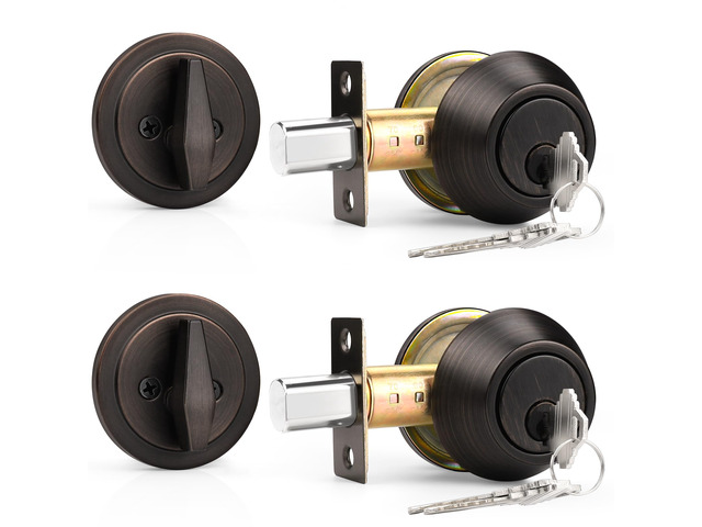 2 Pack Keyed Alike Single Cylinder Deadbolts Oil Rubbed Bronze (Combo Packs), Front Door Handlesets with Keys, Interior& Exterior Door Hardware...