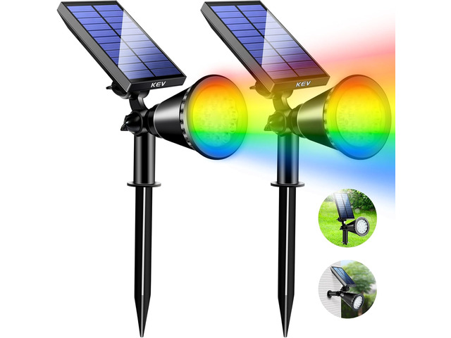 Solar Spot Lights Outdoor,18 LEDs Color Changing RGB Solar Flood Lights with 8 Modes &IPX65 Waterproof,Halloween Solar Spotlight for...