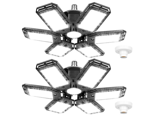 2 Pack LED Garage Lights, 200W 20000LM 6500K Ceiling Light Fixtures Ultra Bright LED Shop Light, 6 Adjustable Panels,Deformable, For Work Shop...
