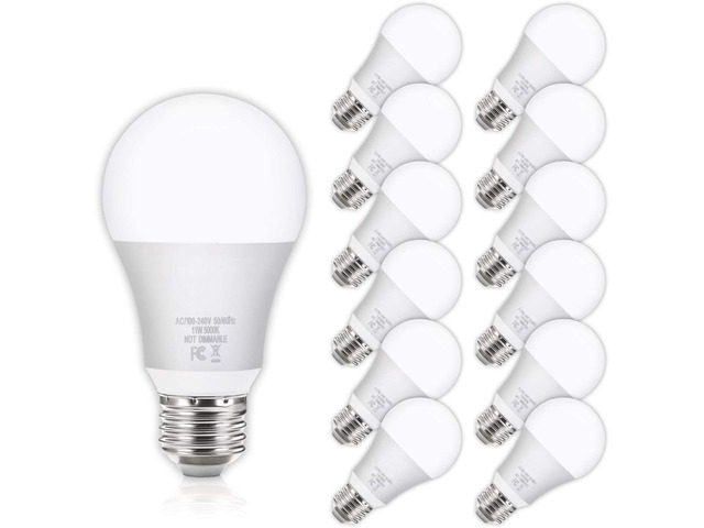 LED Light Bulbs 100W Equivalent 1100 Lumens, A19 11W 5000K Daylight White Non-Dimmable, Super Bright No Flicker Standard E26 Edison Screw Bulbs for...