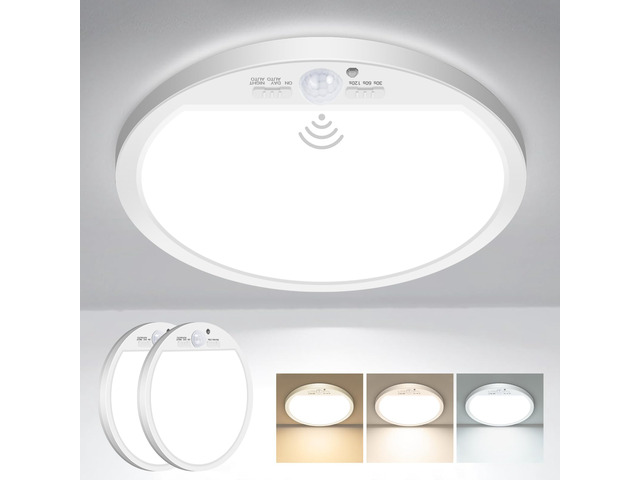 2Pack Motion Sensor Light Indoor Wired, 12 Inch 3000K/4000K/6500K Closet Lights Motion Sensored, 24W 2400LM Flush Mount Ceiling Light for Hallway...