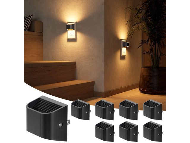 Night Lights Plug Into Wall, 8 Pack, 3000K, Auto On/Off, Black Eye Friendly Warm White, Dusk to Dawn Sensor Night Light, Ultra-Slim Wall Light for...