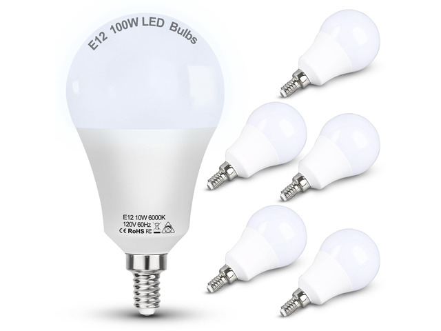 E12 100W LED Candelabra Bulb Replacement for Ceiling Fan Chandelier 6000K Daylight White,Bright Small Base Bulbs 10w 1200lm for Pendant...