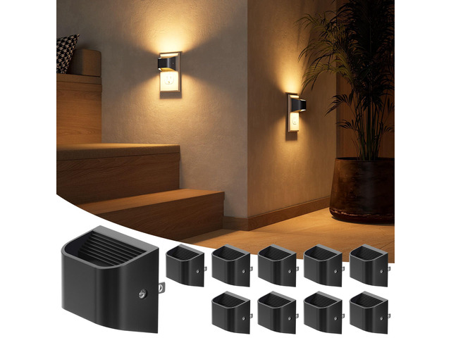 Night Lights Plug Into Wall, 10 Pack, 3000K, Auto On/Off, Black Eye Friendly Warm White, Dusk to Dawn Sensor Night Light, Ultra-Slim Wall Light for...