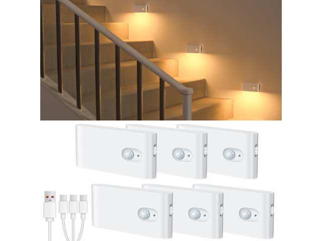 Motion Sensor Night Light, Rechargeable Stair Lights Indoor, Warm White Motion Sensor Light Indoor, Battery Operated Night Light for Hallway,...