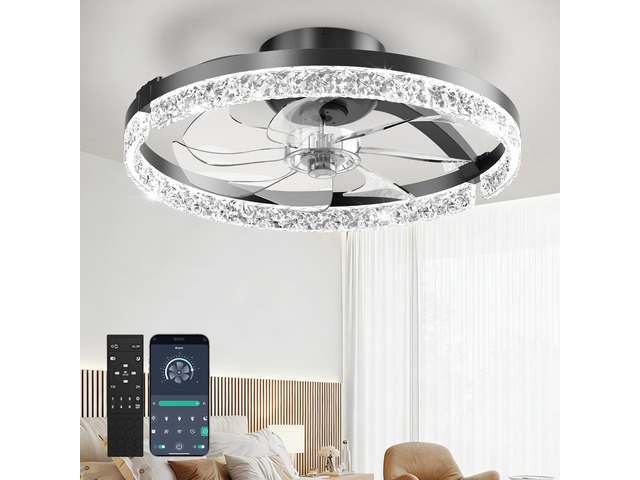 Ceiling Fans with Lights and Remote Low Profile Ceiling Fan with APP Control, 3000K-6500K Dimmable, Quiet Modern Flush Mount Fandelier for Bedroom