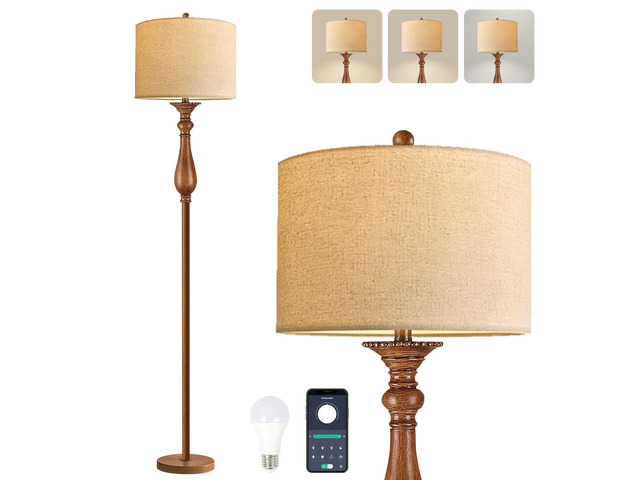 Wood Floor Lamp for Living Room,Bedroom,Vintage Mid Century Modern Standing Lamp with Remote Dimmable,Boho Gold Tall Lamp Fabric Lamp Shade Floor...