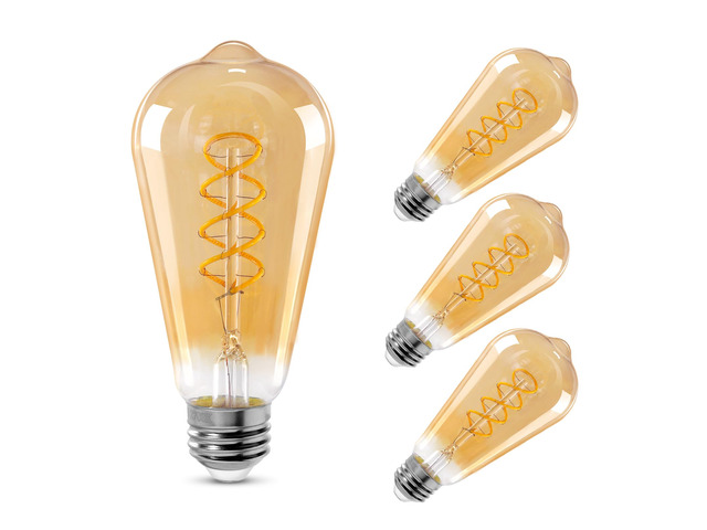 ST64 LED E26 Vintage Edison Light Bulbs, Amber Glass, Dimmable, 4W(40W Equivalent) 300 Lumens, 2200K Ultra Warm White, Spiral Filaments Design,...