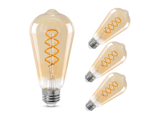 ST64 LED E26 Vintage Edison Light Bulbs, Light Amber Glass, Dimmable, 4W(40W Equivalent) 300 Lumens, 2500K Warm White, Spiral Filaments Design,...