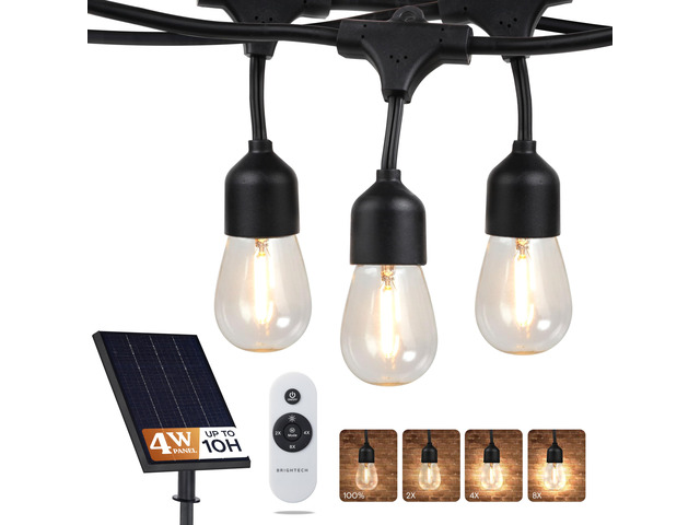 Ambience Pro Super Bright Solar - 48 Ft Remote Control Outdoor String Lights with Shatterproof Commercial Grade LED S14 Edison Bulbs, Waterproof...