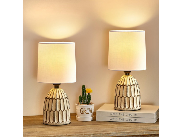 Table Lamps Set of 2-13.5' Small Boho Lamp - Bedside Lamps - Farmhouse Rustic Ceramic Table Lamp for Bedroom, Living Room, Nightstand, Office, Side...