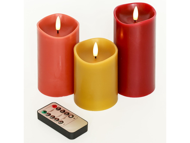 Fall Decor, Fall Decorations for Home, Flameless Pillar Candles, Set of 3 Autumn Decor for Table, Room, Kitchen, Real Wax, Battery Operated, LED,...