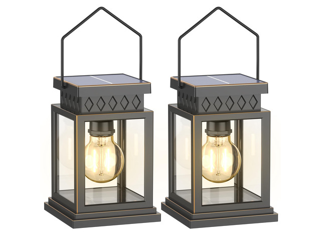 2 Pack Farmhouse Solar Lanterns,Glass Solar Lights Bulb,Outdoor Waterproof Upgraded Solar and 2 AA Batteries Powered, for Outside Porch, Patio and...