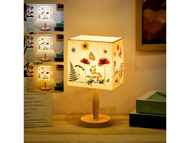 Pressed Flower Vintage Table Lamp,Square Cottagecore Boho Rustic Night Light, Gift Box Packed Decorative Lamp, Ideal Gift for Women on Mother's Day
