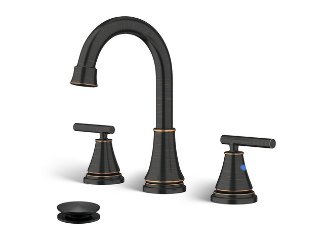 Widespread Bathroom Faucet 3 Hole, Oil Rubbed Bronze Faucet with Pop-up Drain