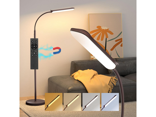 LED Floor Lamp, 18W Super Bright Floor Lamp for Living Room, Adjustable Stepless Colors & Brightness Standing Lamp, Eye Caring Reading Light with...