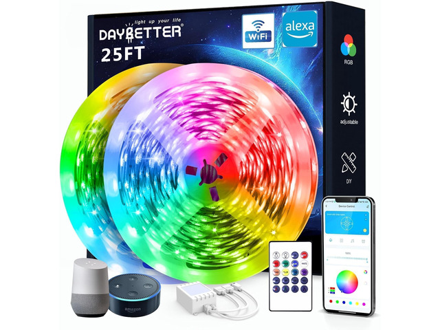 Smart WiFi Led Lights, 25 FT RGB Led Strip Lights Compatible with Alexa and Google Assistant, App Voice Remote Control Music Sync Color ChangingLED...