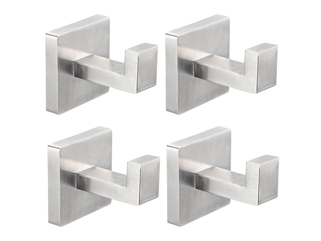 4-Pack Towel Hooks Hand Towel Holder Bathroom Robe Hanger Silver Brushed Silver Square Coat Hook Wall Mount Heavy Duty Stainless Steel Hat Hook for...
