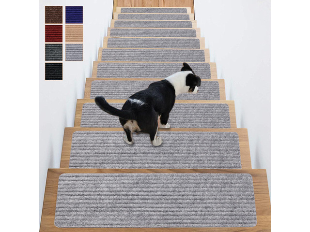 Carpet Stair Treads 16 Pack 8'x30' Non-Slip for Indoor Wooden Steps - TPE Backing & Anti-Skid Polyester Surface with Reusable Adhesive, Safety...