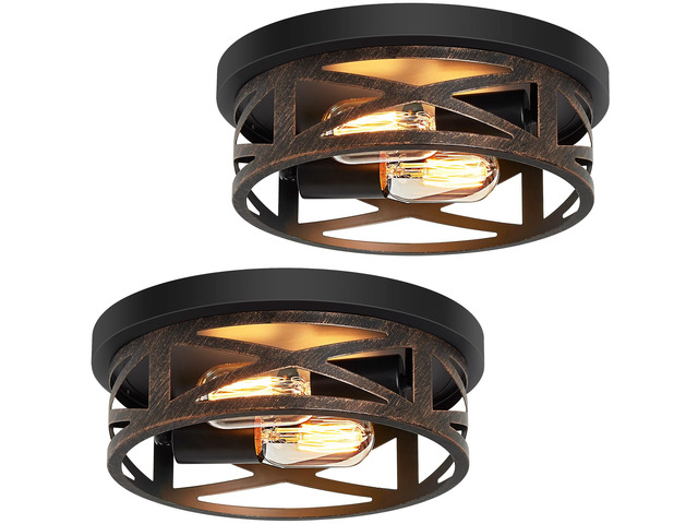 2 Pack Flush Mount Ceiling Light,Farmhouse Hallway Lighting Fixtures,Industrial Light Fixtures Ceiling Mount for Kitchen,Entryway,Bedroom,E26 Base