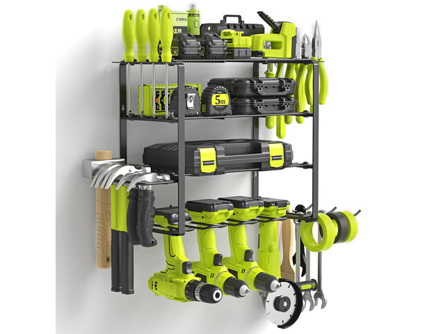 Power Tool Organizer, 4 Drill Holder Wall Mount Tool Storage Rack Metal Tool Storage Rack with 4 Drill Holders, Heavy Duty Power Tool Shelf for...