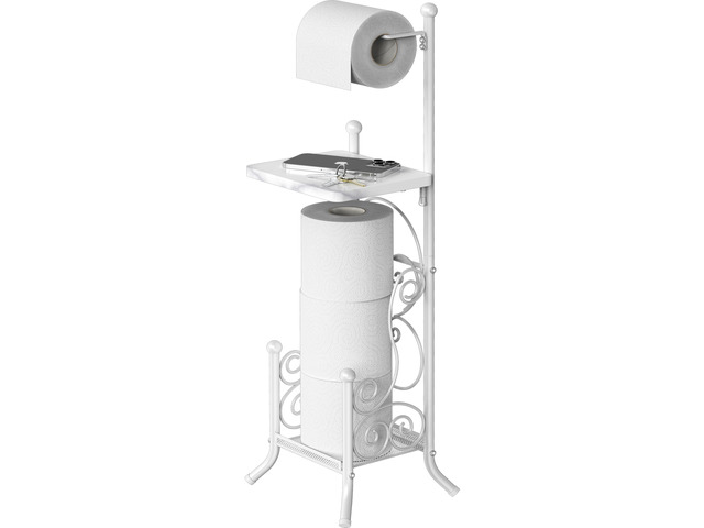 English Style Toilet Paper Stand Holder w/Woodtop, White 4 Paper Rolls, 8.5' x 8.75' x 29.2'