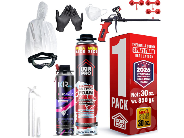 Spray Foam Insulation Kit, 1 Pack x 30 oz, Expanding Foam Sealant Spray High Density Closed Cell Spray Kit for Walls, Attic, Ceiling, Windows, Heat...